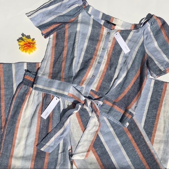 Drew Striped Linen Top & Cropped Pants Set Medium